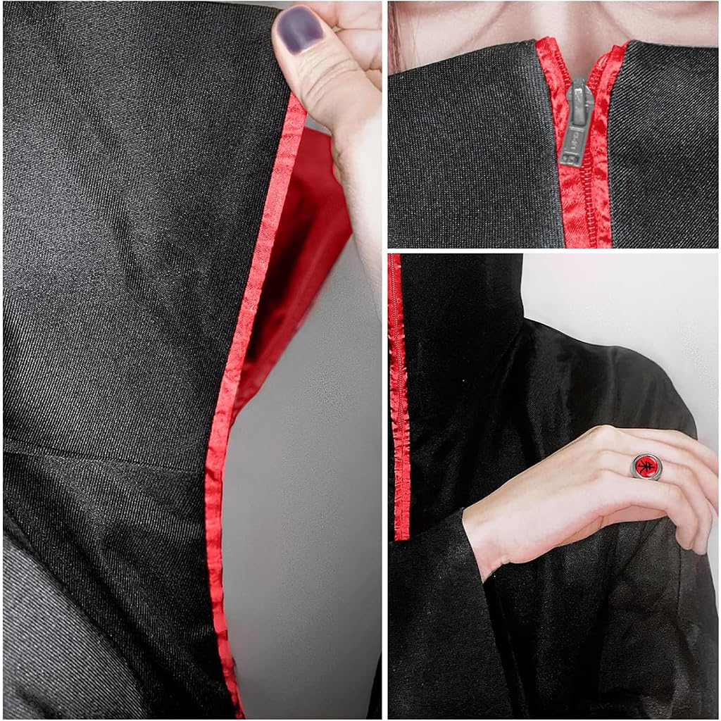 Venzina Uchiha Itachi Cosplay Costume Set of 4 Pcs for Anime Role Play featuring Cloak Ring Headband and Necklace