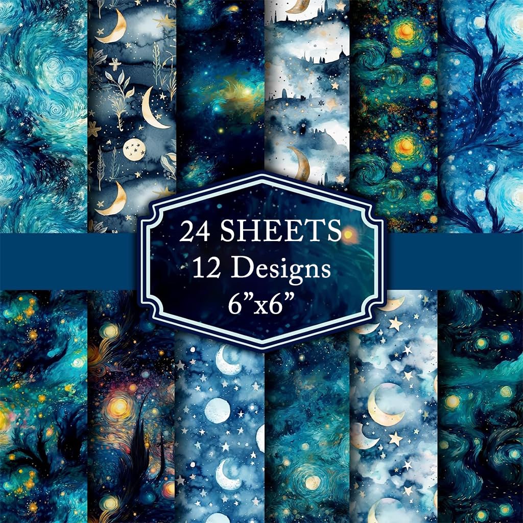 HASTHIP Scrapbook Paper for Journaling and Gift Wrapping featuring 24 6x6 in Galaxy Designs | Single-Sided 160gsm Cardstock