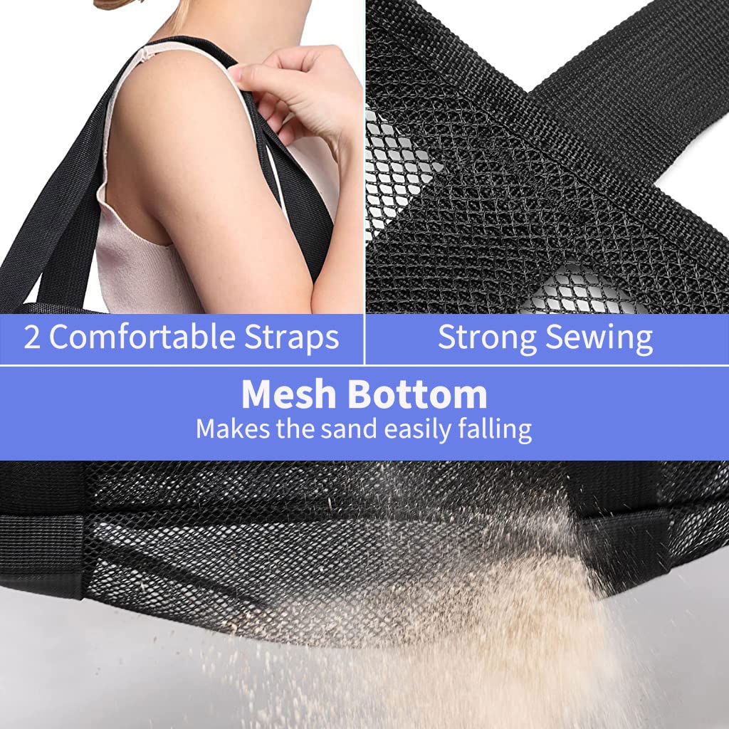 PALAY Large Capacity Beach Bag Multi Pocket Polyester Mesh Bag Tote for Travel, Fitness Bag, Swimming Storage Bag for Clothes Fashion Transparent Mesh Bag for Women, Black