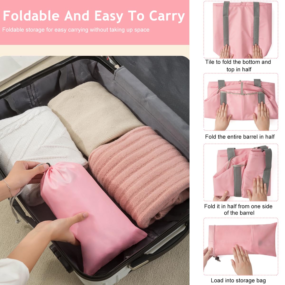 HANNEA Collapsible Foot Soaking Bath Basin for Travel and Home Use featuring Overknee Design | Foldable Insulated Pink Spa Tub