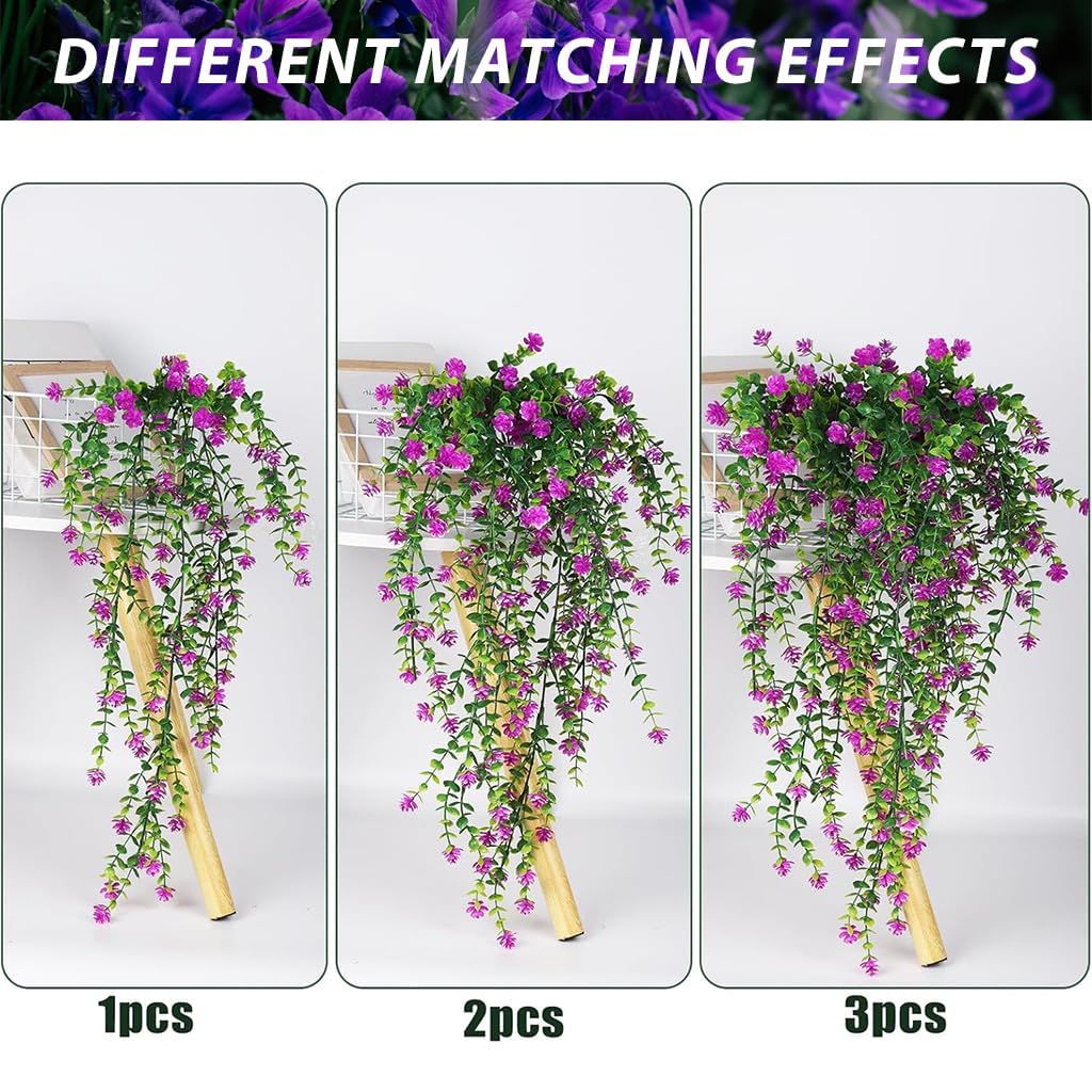 HASTHIP® 3Pcs Realistic Eucalyptus Flower Vine Balcony Flower Decor 30.7 Inches Realistic Flower Hangings Wall Decoration Artificial Eucalyptus Flower Vine Home Decoration Garden Decorative Flower