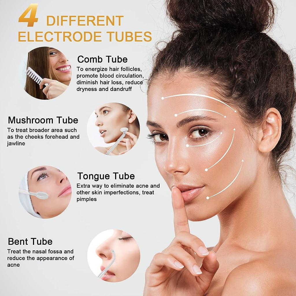 HANNEA Facial Massager for Women with 4 Glass Tubes featuring High Frequency Facial Wand | Portable Handheld Skin Care Machine
