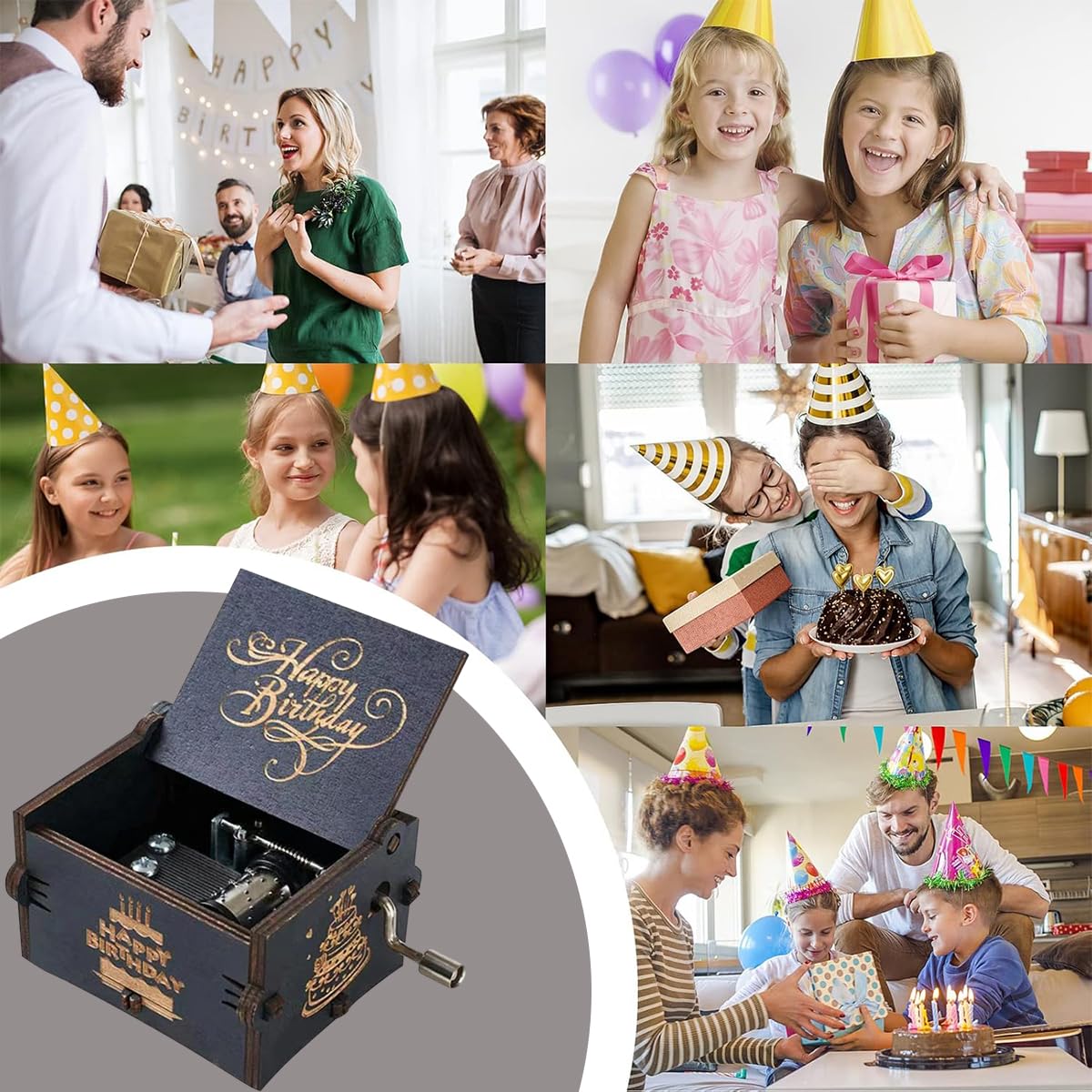 PATPAT Wooden Music Box for Birthday Gift featuring Hand Crank Mechanism and 6.4x5.2x4.2cm Size