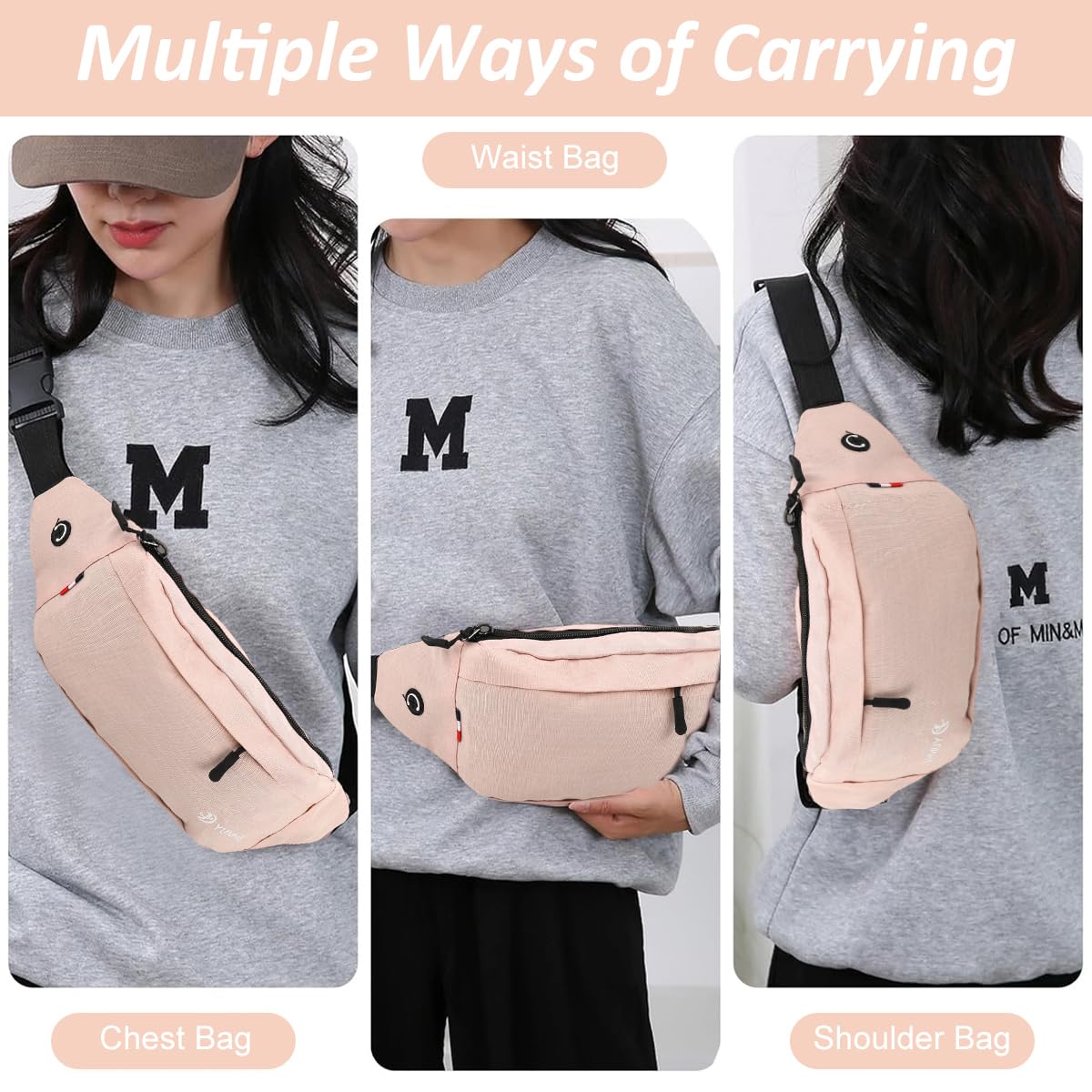 GUSTAVE Waist Bag for Man with Dual Layer Zippered Storage and Lightweight Polyester | Pink Crossbody for Running and Travel