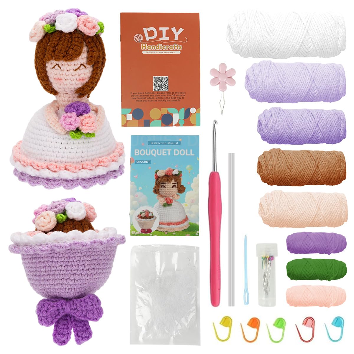 PATPAT DIY Stuffed Crochet Doll Craft Kit Set of 2 for Beginners with Video Guide | Gift Keyring Charm