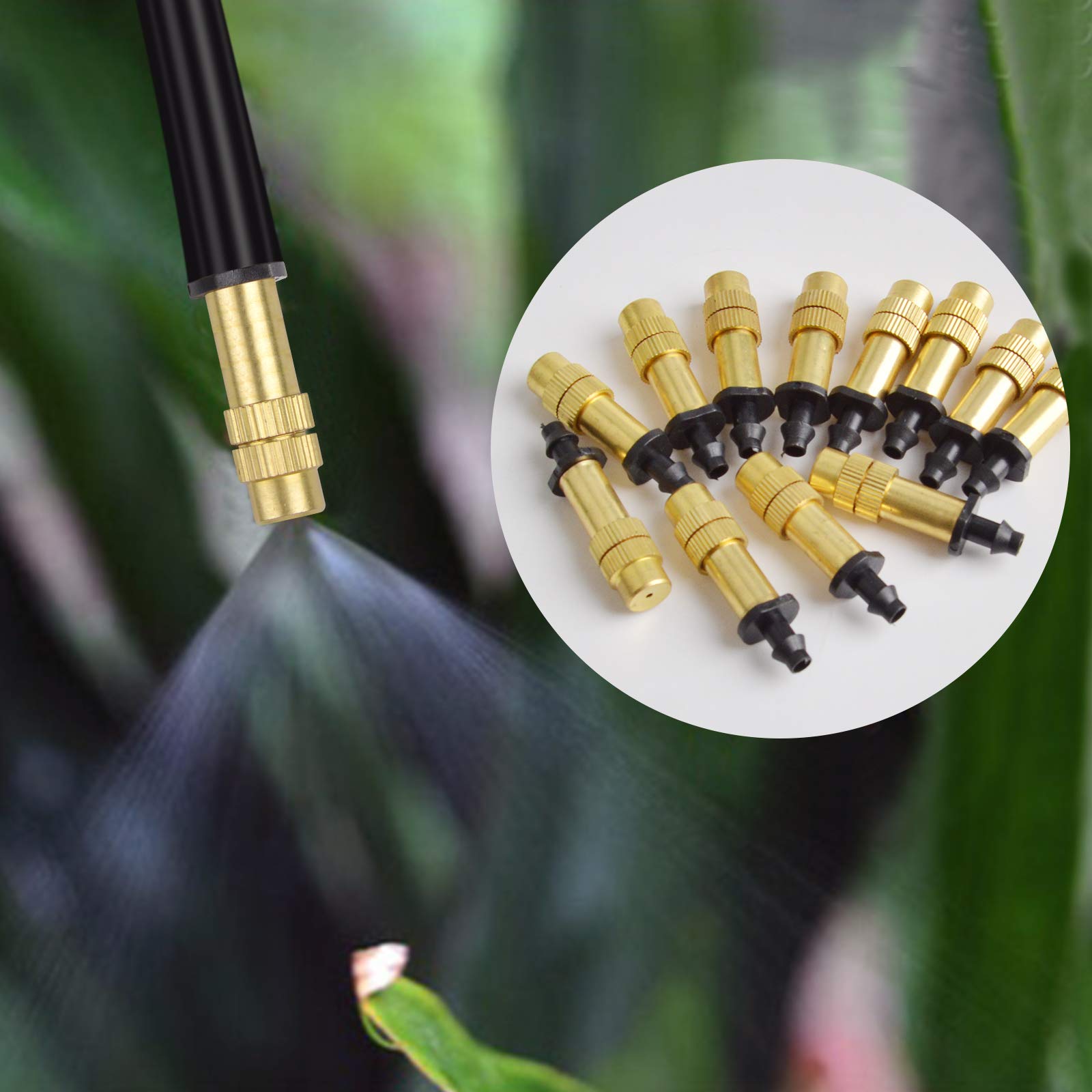 ZIBUYU® 5PCS Adjustable Copper Misting Nozzle Brass Spray Sprinkler 4/7mm Atomizing Micro Sprinkler for Garden Cooling Irrigation Equipment for Lawn Vegetables Greenhouse