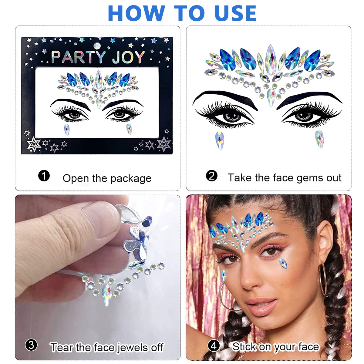 MAYCREATE Face Gems for Festival and Party Makeup featuring Self Adhesive Acrylic Rhinestones | Blue Crystal Face Stickers for Women and Girls