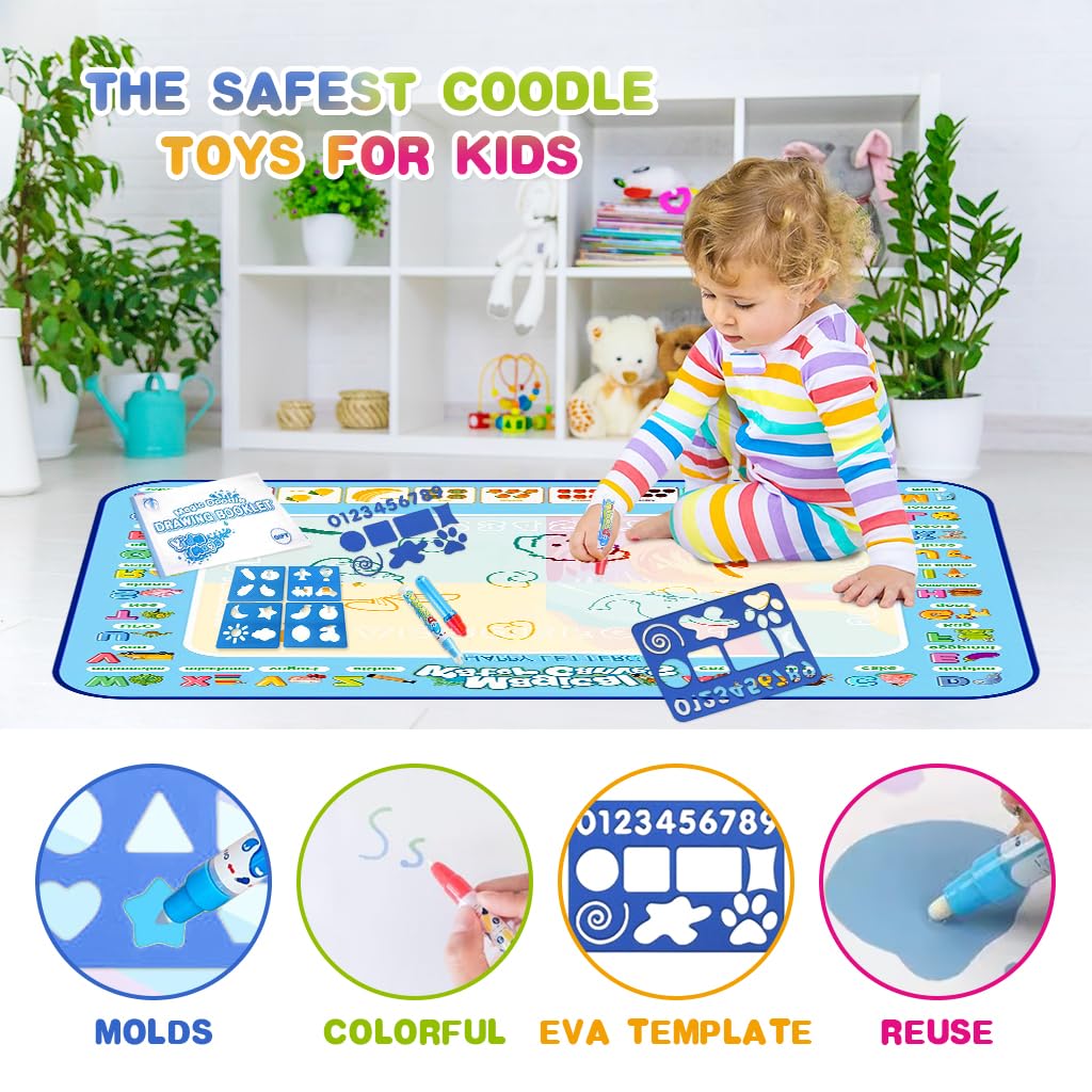 PATPAT Magic Water Doodle Drawing Mat for Kids 60x80cm with Water Pens and Cartoon Templates
