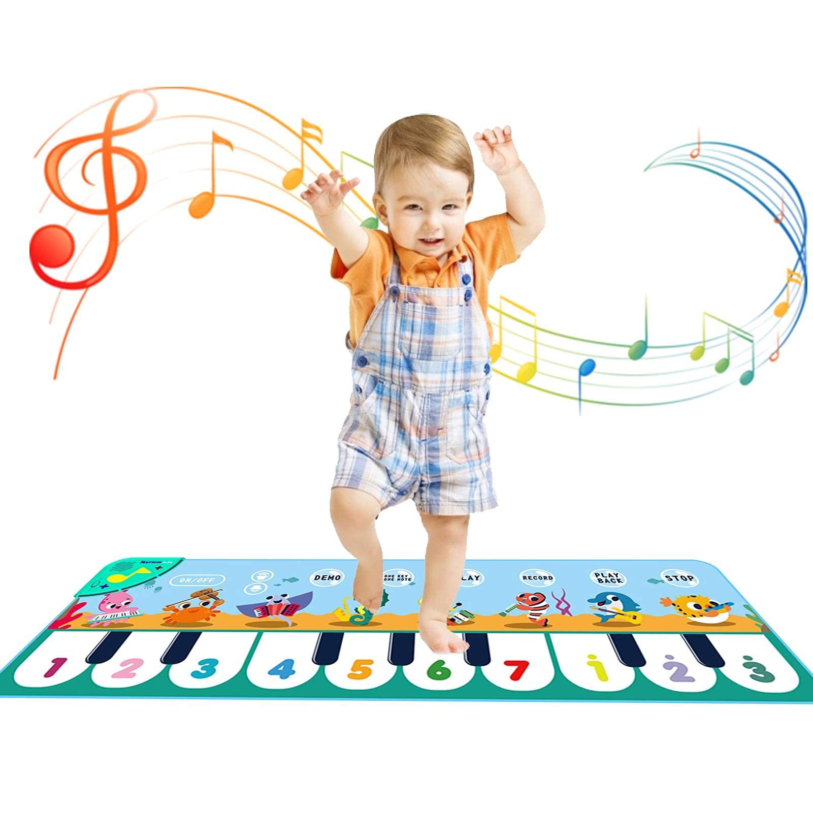 PATPAT® Musical Mat for Kids, 8 Sounds Music Piano Keyboard Dance Floor Mat Carpet Animal Blanket Touch Mat Musical Toys Early Education Toys for Baby Girls Boys 1-3 Years Old(43.3x14.2in)