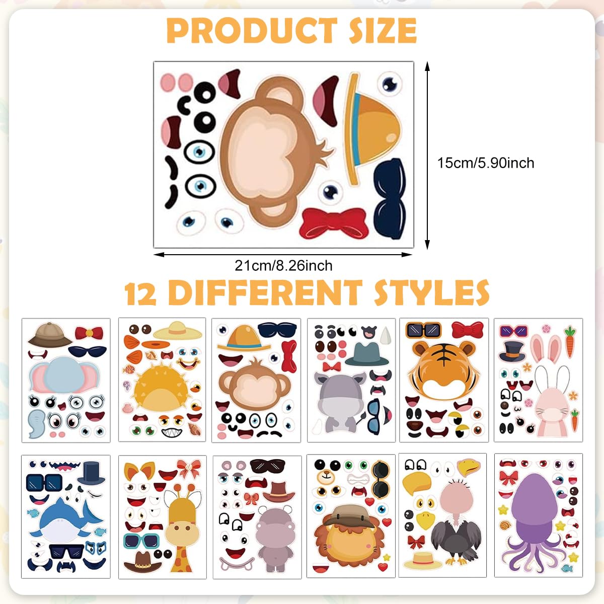 PATPAT DIY Face Stickers Set for Kids with 12 Cartoon Animal Sheets | Fun Emotional Learning Craft