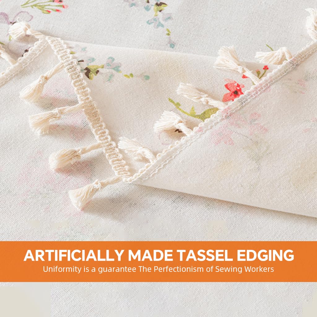 HASTHIP Dining Tablecloth for 4 to 6 Seater Tables featuring Tassels and Water‑Resistant Linen Blend in Red | 140x200 cm