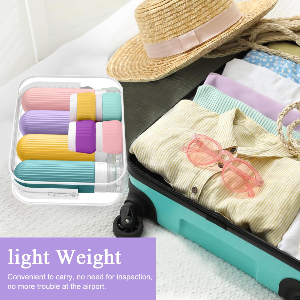 MAYCREATE Toiletries Travel Bottle Set for Air Trips with Leakproof Flip Lids and 90ml Silicone Bottles | Includes 40ml Cream Jars