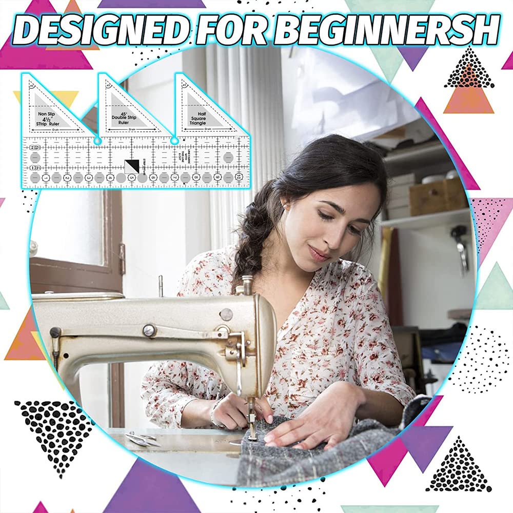 HASTHIP 45° Double Strip Quilting Ruler for Sewing with Non Slip Acrylic 10 in | Triangle Cutting Guide