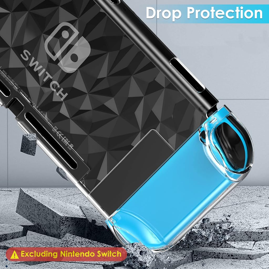 ZORBES Case Compatible with Nintendo Switch featuring 6 Thumb Stick Caps and Kickstand | Clear Protective Film Set for Smooth Gaming