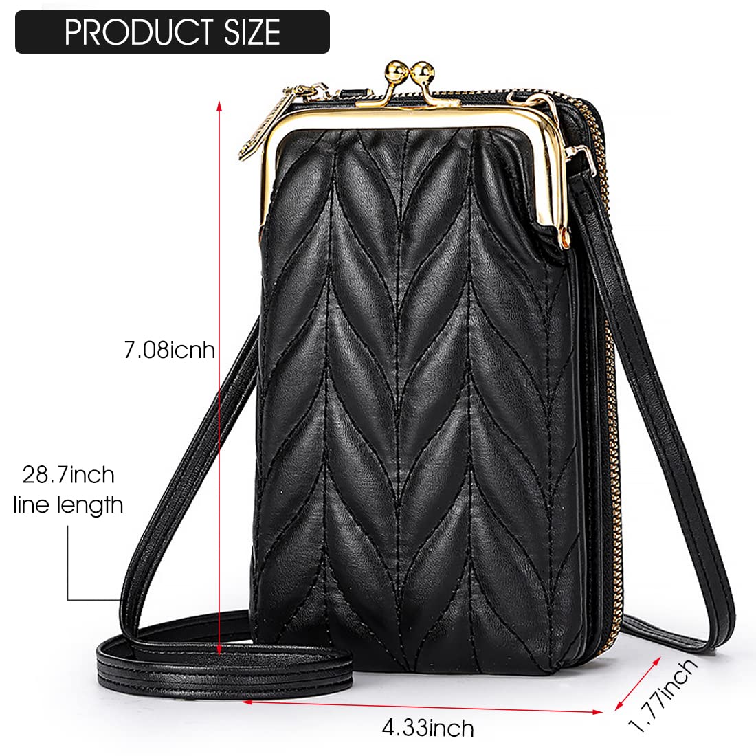 PALAY Mobile Sling Bag for Women with 7.08 in Height & 2 Pouches | PU Leather Black Crossbody