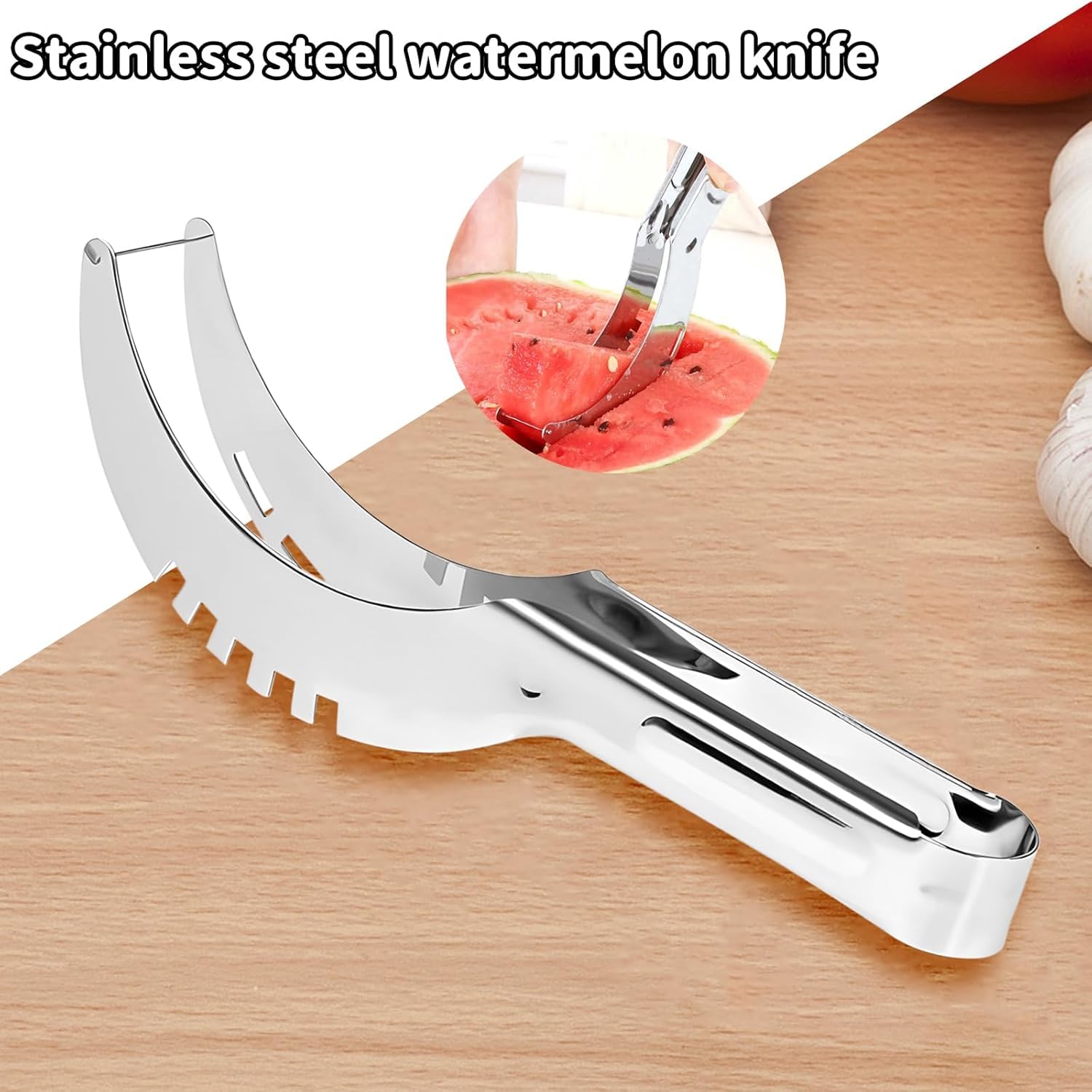 ZIBUYU Watermelon Slicer for Easy Fruit Cutting and Serving with Dual Curved Blades | Stainless Steel Ergonomic Tong Design