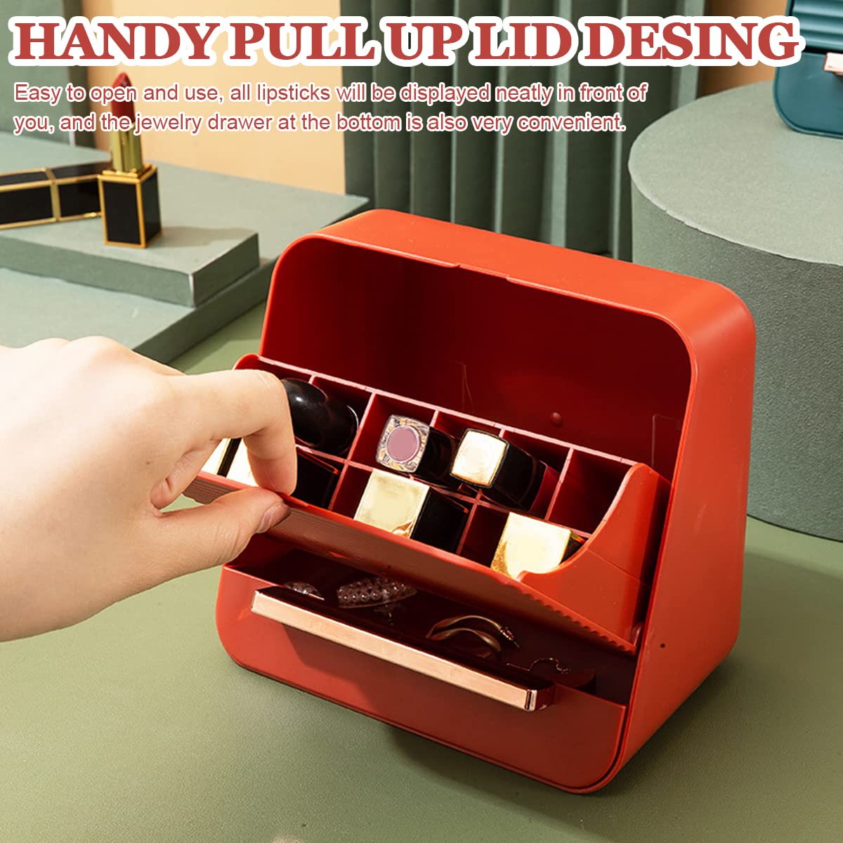 MAYCREATE Lipstick Organizer for Dresser with 12 Slots and Flip Open Lid | ABS Jewelry Drawer Storage Box
