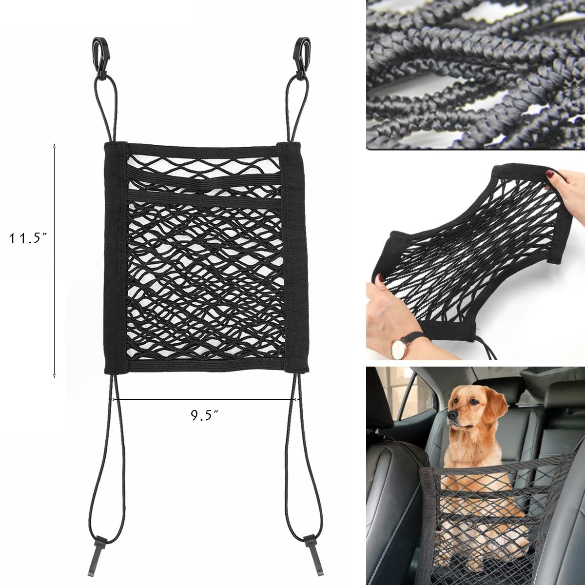 STHIRA® Car Mesh Organizer 3-Layer, Dog Net Between Car Seats,Barrier Backseat Mesh Net for Cars &Trunk, Upgraded Car Netting Bag,Driver Storage Netting Pouch,Automotive Seat Back Organizers (3-Layer)