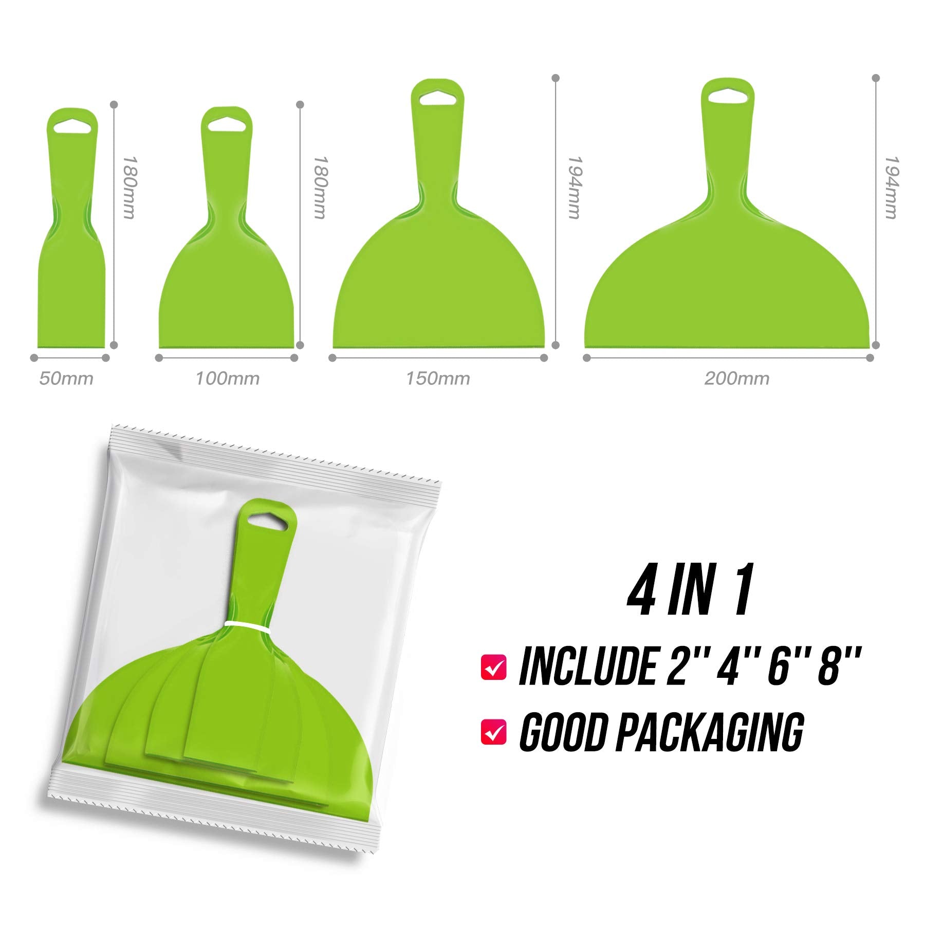 Venzina Wall Putty Tools for Drywall and Plaster Scraping with 4 Pcs Set 2 4 6 8 in | PP Plastic