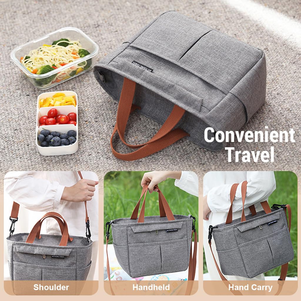 HASTHIP Lunch Bag for Work and School with Multi Pocket Design and 23x15x20cm Size | Grey Oxford Cloth Insulated Tote