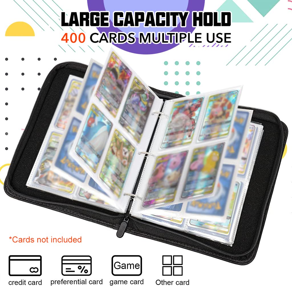 PATPAT® Poke-mon Binder, Poke-mon Cards Album for 400 Poke-mon Cards Cartoon Prints Zipper Bag Trading Card Binder Poke-mon Collection Cards Pack Bag Game Cards Case Gift for Kids - Mewtwo