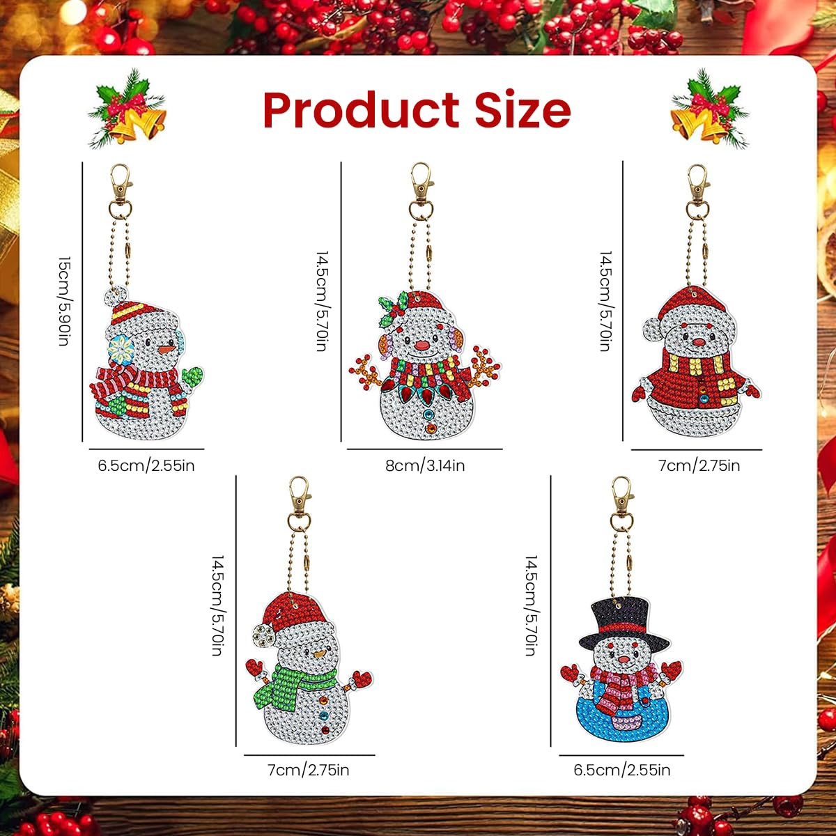 HASTHIP® Christmas 5D Diamond Painting Keychain Decorative Accessories Christmas Diamond Painting Pendant Snowman Keychain Home Key Student Bag, Christmas Gifts