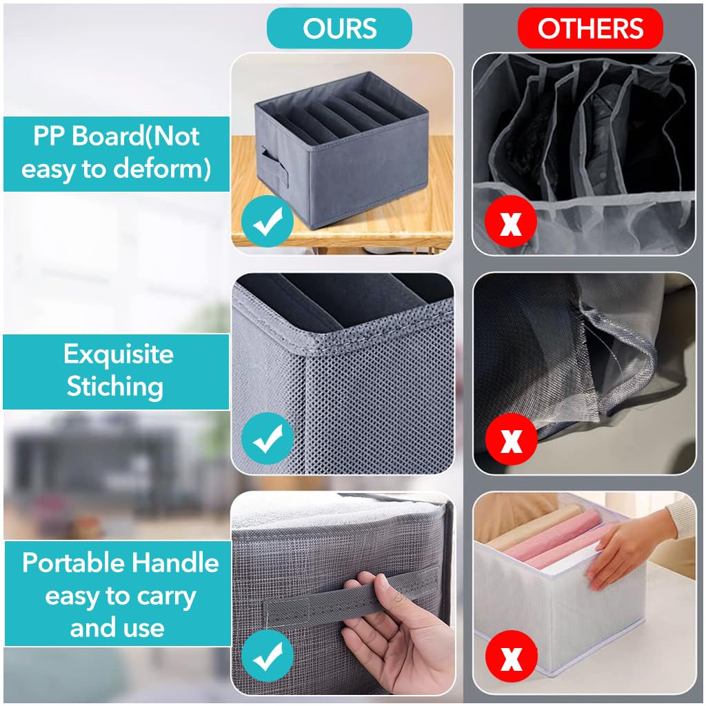 HASTHIP Clothes Organiser for Wardrobe with 6 Drawer Compartments and Handles | 3Pcs 44x25x22cm Cloth Storage Boxes