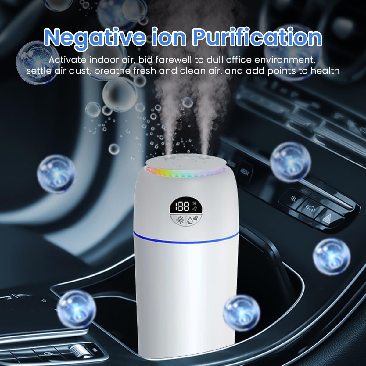 STHIRA® USB Humidifier Negative Ions Air Purifier 500ml Small LED Car Air Humidifier Dual Spray Design 5200mAh Cordless Humidifier Desk Humidifier for Office, Car, Home