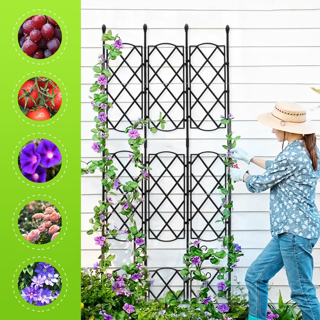 HASTHIP Garden Trellis for Climbing Plants with Interlocking 6pcs Design 46.5x90cm | PE & PP Resin Support for Vines and Roses