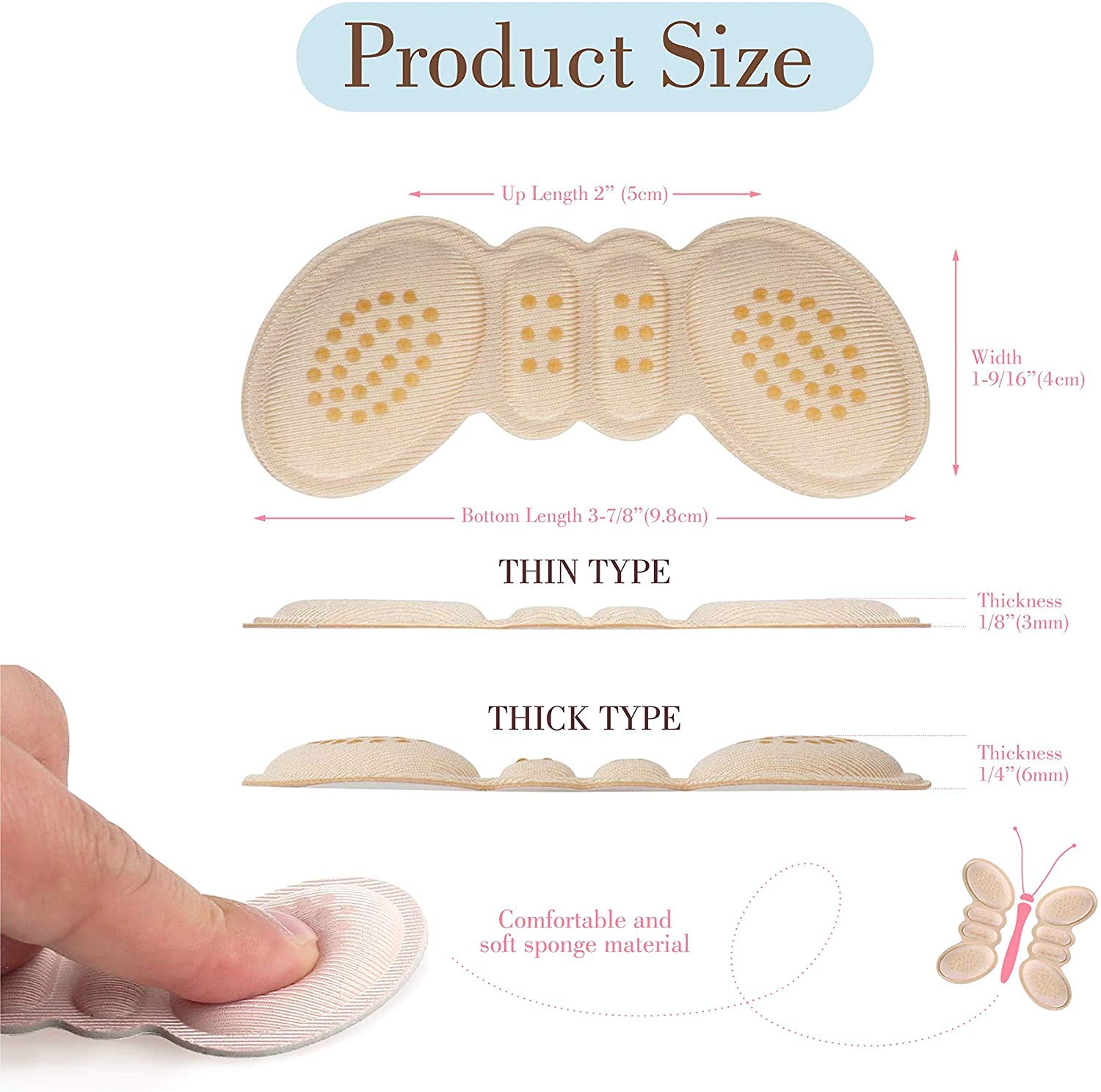 MAYCREATE® 4 Pair Fabric Sticky Shoe Back Heel Insoles Protector Liner Pads Sponge Cushion Shoe Pads Liner Back Heel Inserts Insoles Heel Grip Liners Sticker