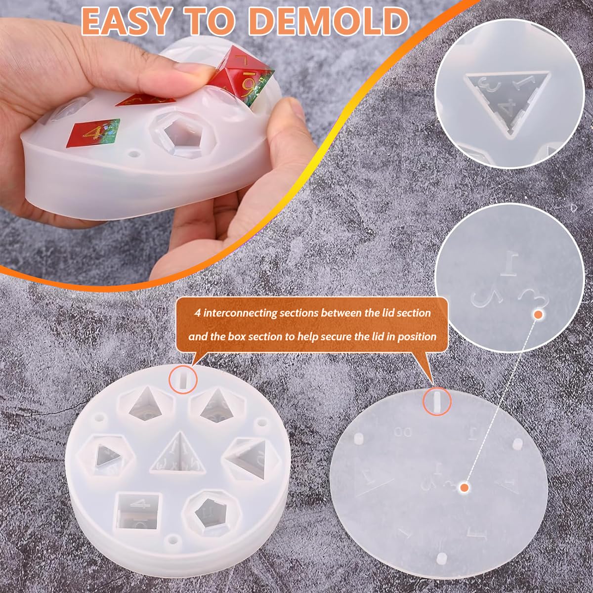 HASTHIP Resin Dice Molds for DIY Dice Making featuring 7 Polyhedral Cavities | Silicone Mold