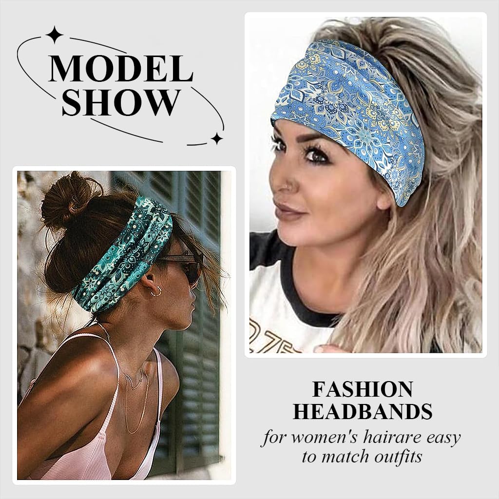SANNIDHI Headbands for Women featuring 4 Floral Boho Designs with Stretch Fabric | Yoga and Workout Hair Wraps