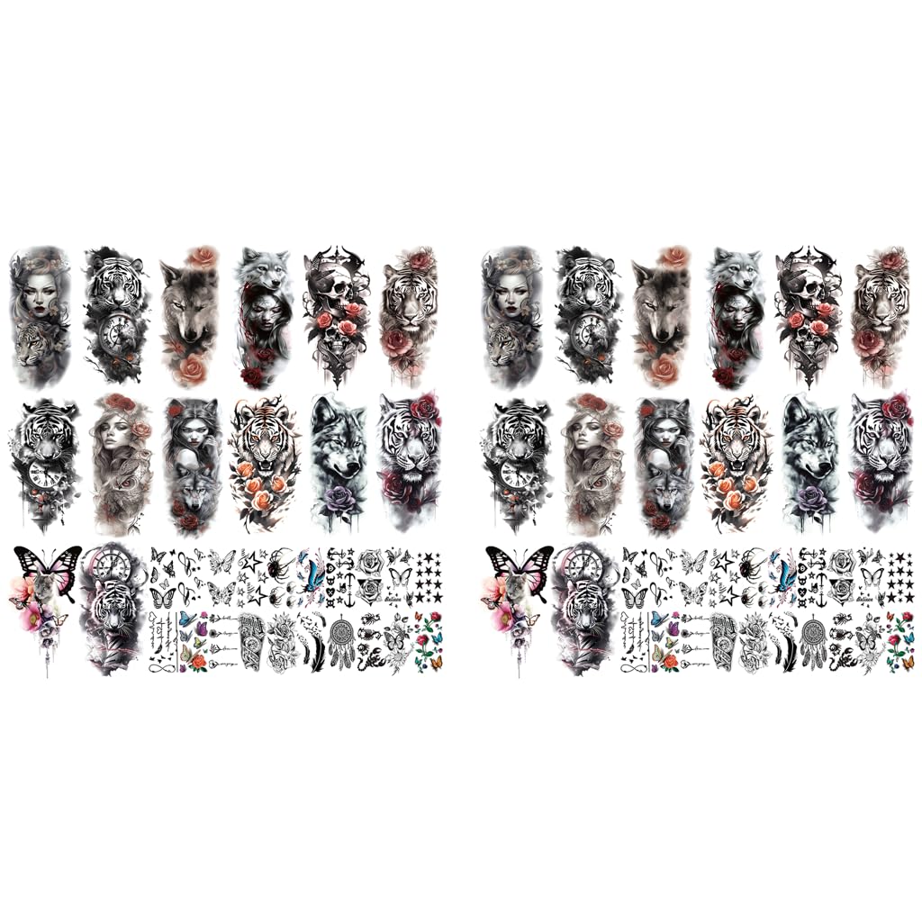 MAYCREATE Temporary Tattoo for Men and Women with 34 Sheets Including 14 Large 114×210mm Designs