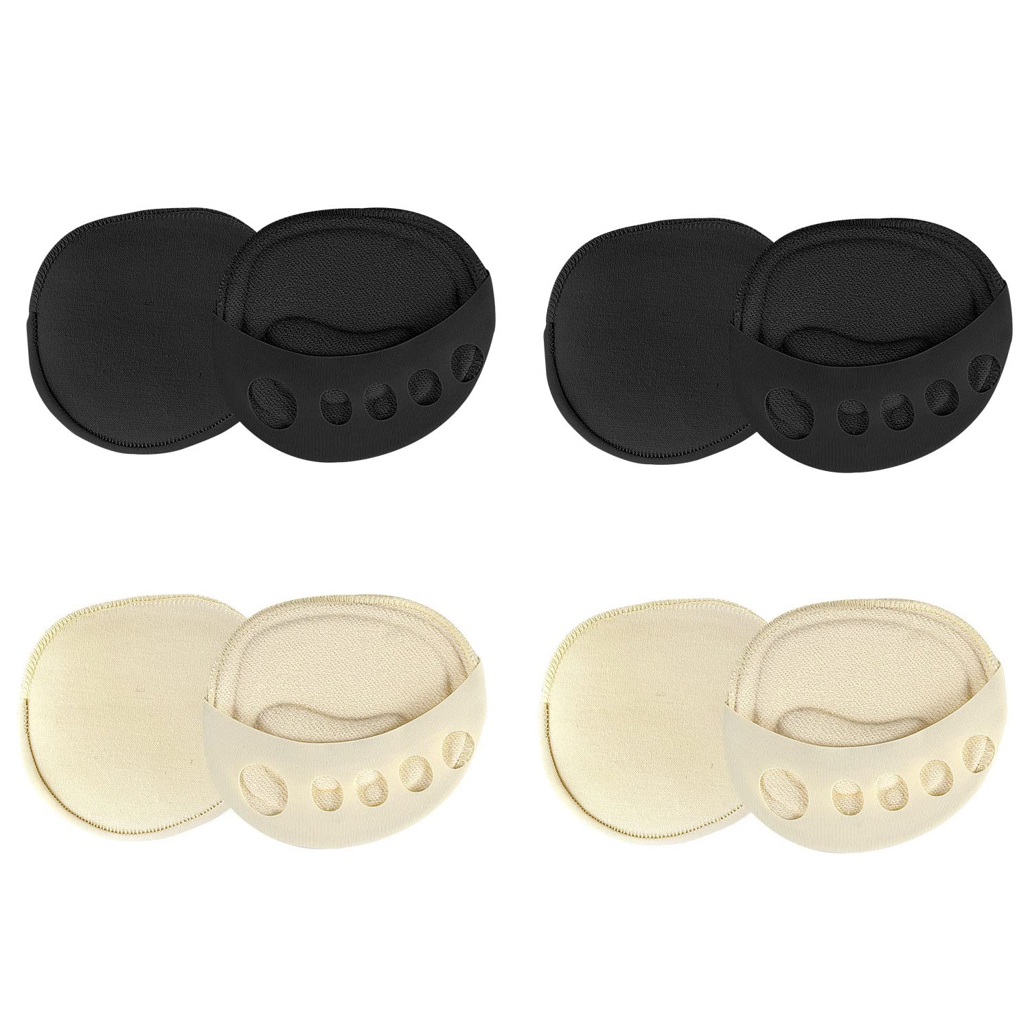 HANNEA Forefoot Pads for Women with Honeycomb Fabric Cushion | 4 Pairs 9.5×8.5 cm Reusable