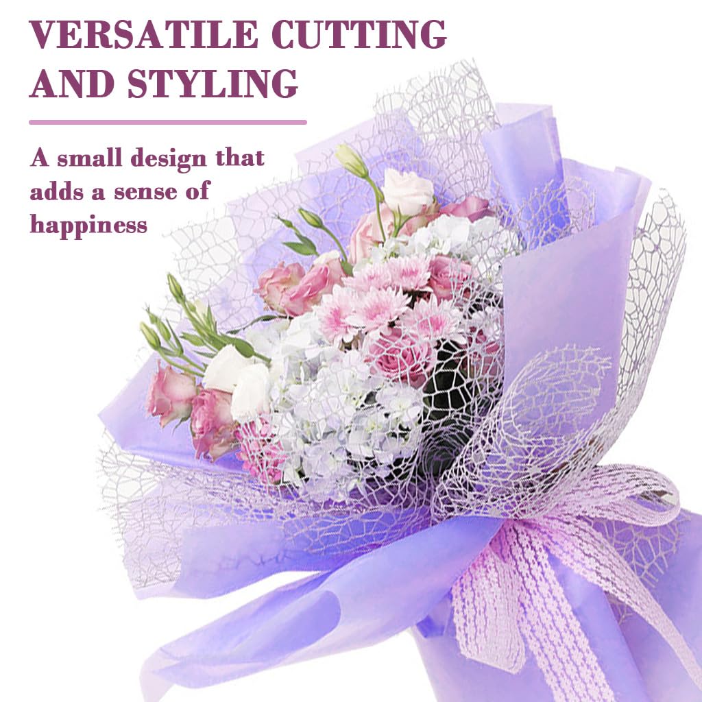 HASTHIP Jacquard Mesh Wrapping Paper for Gifts featuring Cutout Floral Design 50cm x4.5m | Purple