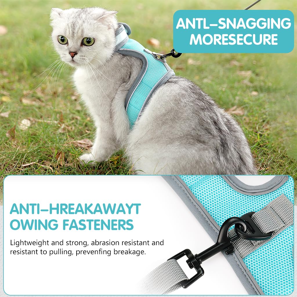 Qpets® Cat Vest Harness & Nylon Webbing Leash Set Outdoor Anti-Escape Pet Harness Walking Harness Safety Reflective Strip Cat Harness Breathable All Season Use Cat Vest Harness, Size S