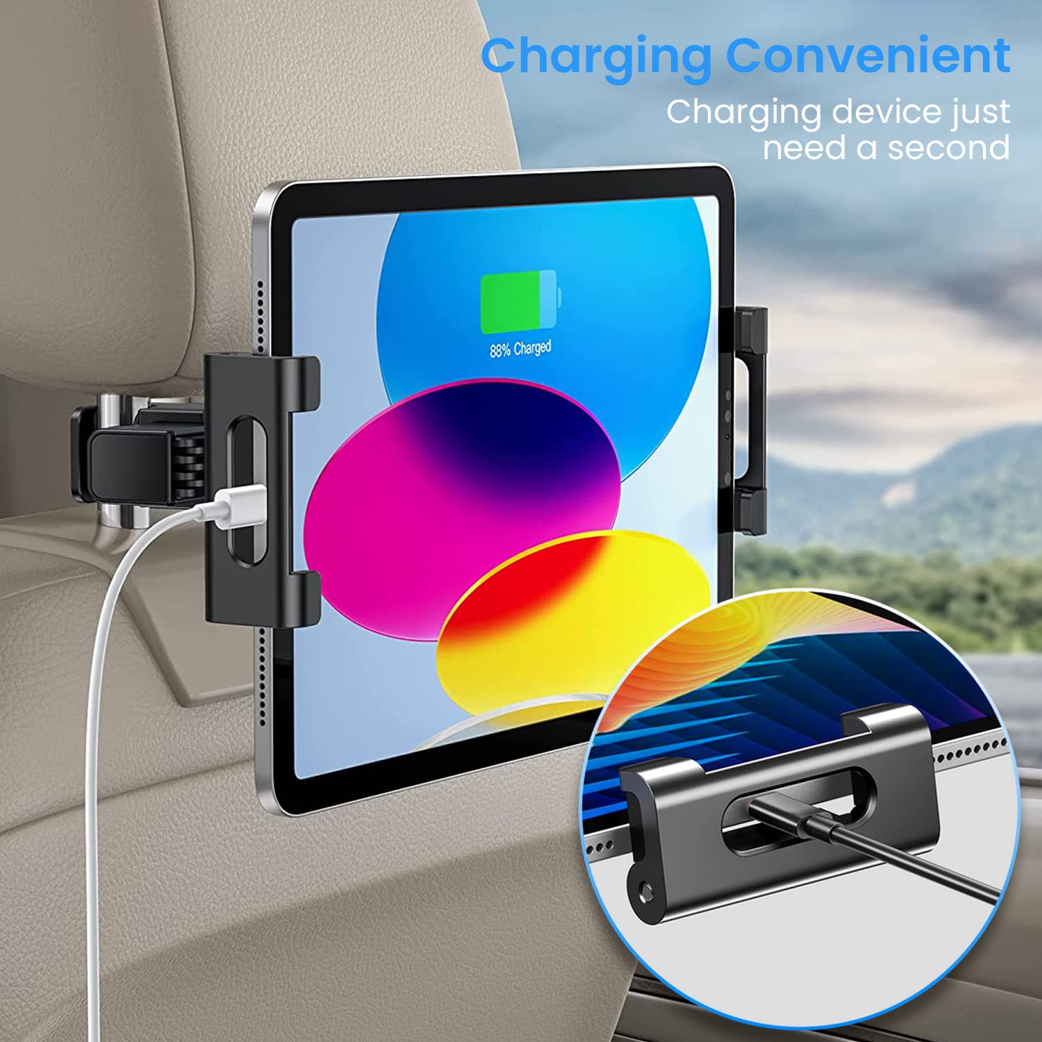 STHIRA Tablet Holder for Car with 360° Rotation and 13–20 cm Adjustable Arm | 3 PCS Aluminum Mount