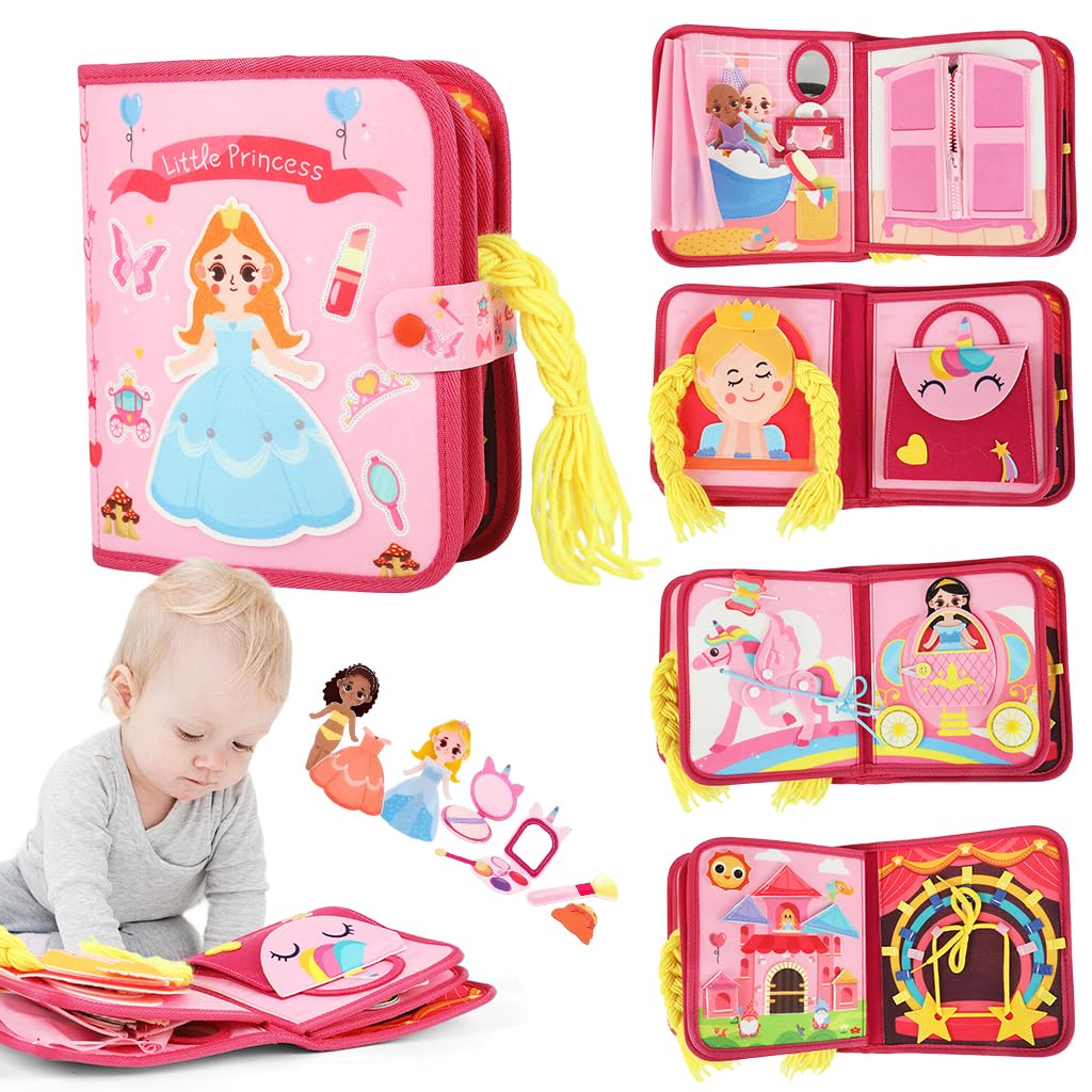 SNOWIE SOFT Busy Board for Toddlers 1-3 with Princess Dress-Up Felt Pages | Montessori Travel Toy
