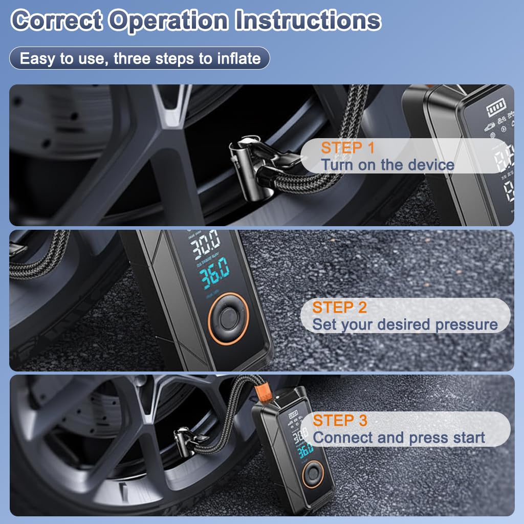 STHIRA Tire Inflator Portable Air Compressor 160PSI for Car and Bike Tires | Cordless Design