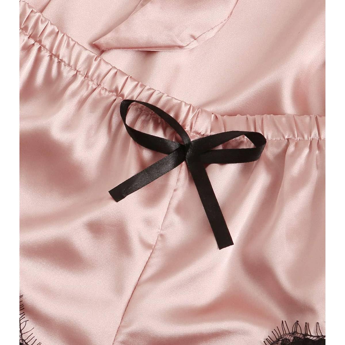 PALAY Panty Set for Women featuring 4pcs Silk Robe with Black Lace Bra and Matching Panties