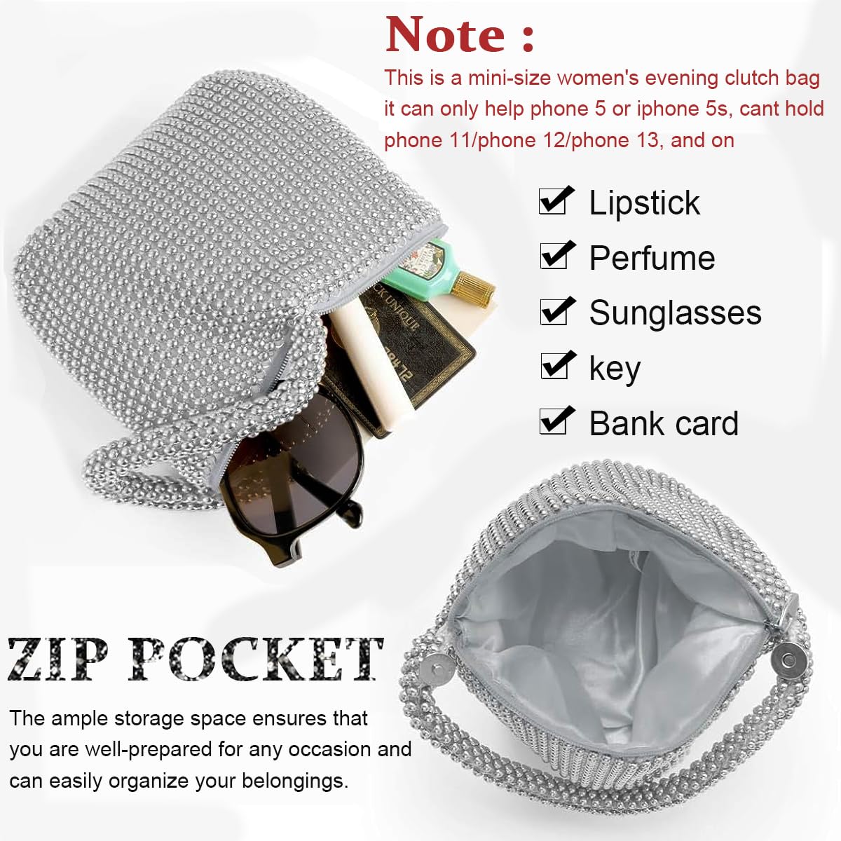 PALAY Rhinestone Evening Bag for Banquet and Prom with Wrist Strap 17×5×12cm Dacron Clutch