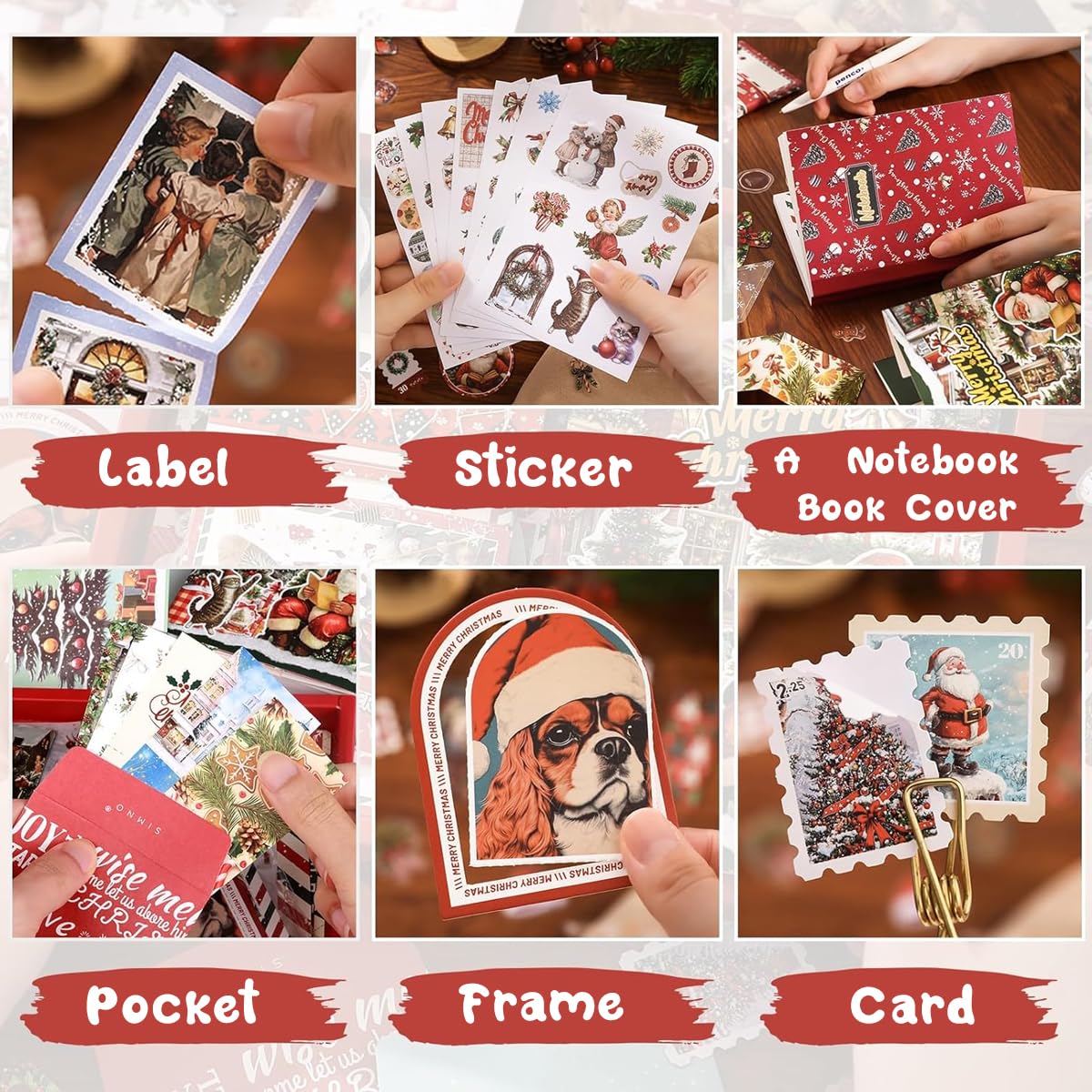 OFIFO Christmas Scrapbooking Gift Box Set with A6 Notebook and Retro Santa Stickers | DIY Holiday Journaling Kit