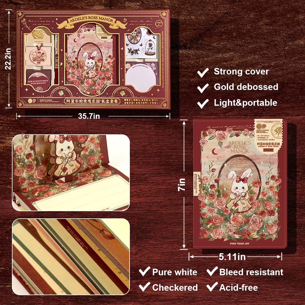 HASTHIP Vintage Journal Kit for Scrapbooking and Gifting with 67 Pcs Set | Fairytale Garden Theme