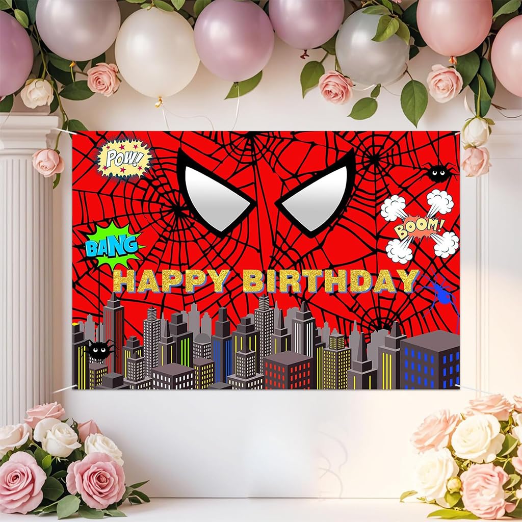 HANNEA Superhero Birthday Backdrop for Kids Party featuring HD Printing & Vinyl Material 6×4ft