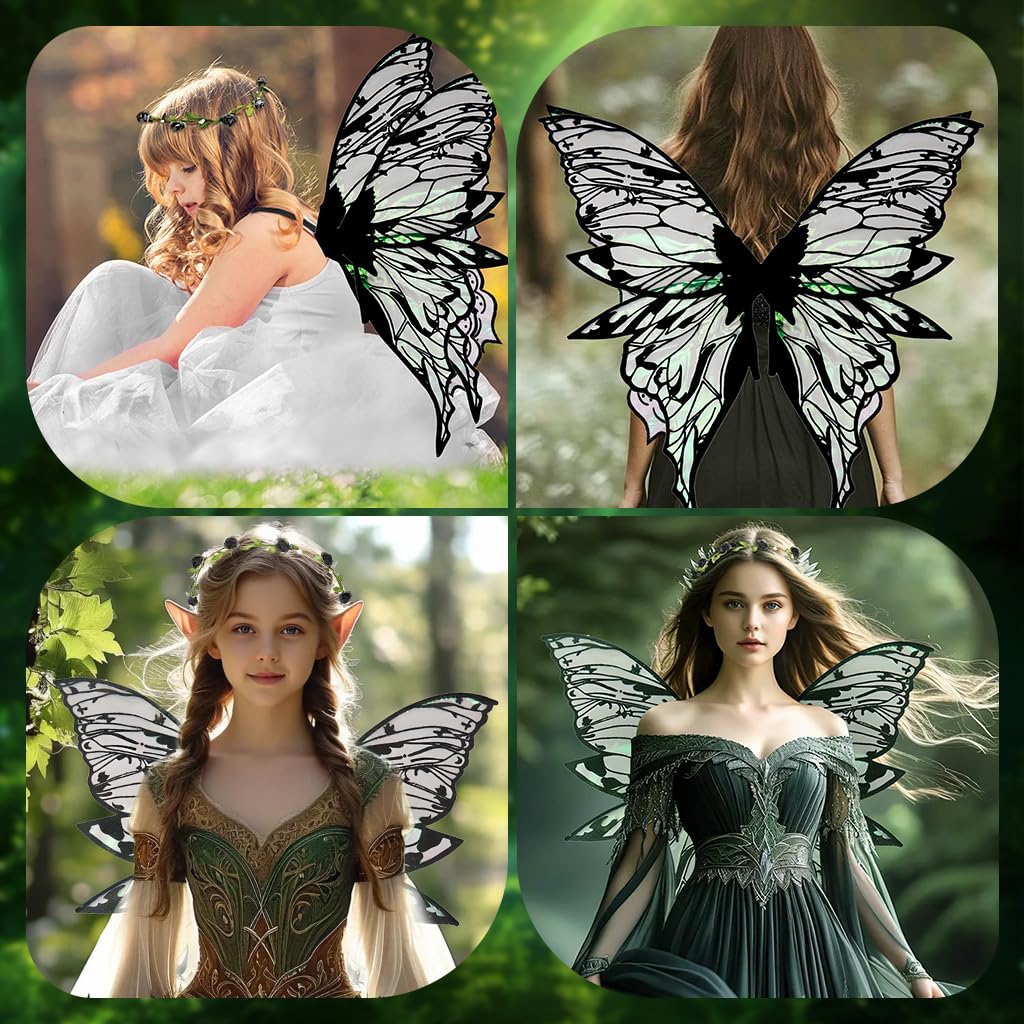 PATPAT Butterfly Wings Costume for Parties featuring 80x75cm Strap Design & Elf Ears | Iridescent Fairy Set