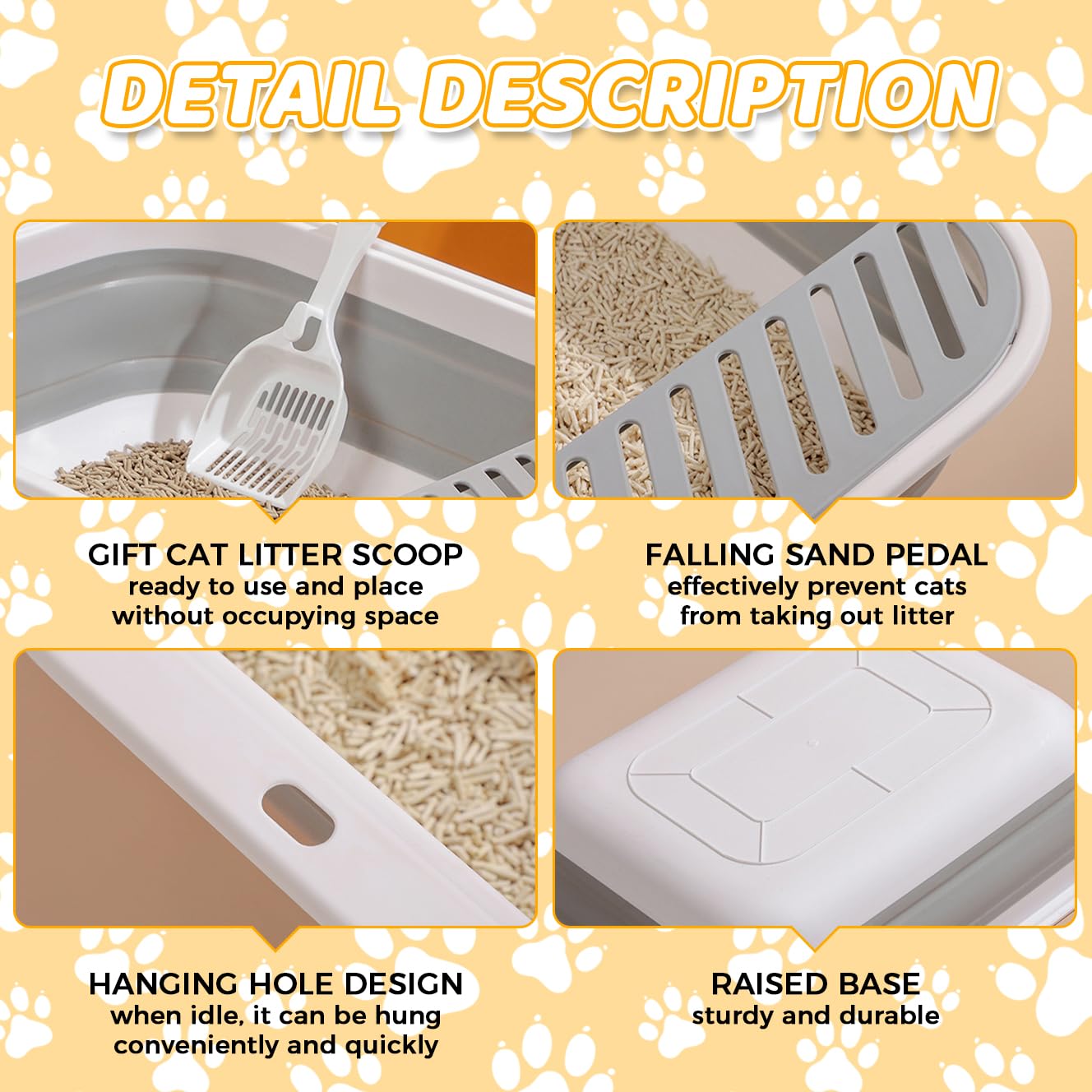 Qpets Collapsible Cat Litter Box for Travel with 45x34x12.5cm Foldable Design | ABS+TPR Build and Anti-Tip Guard