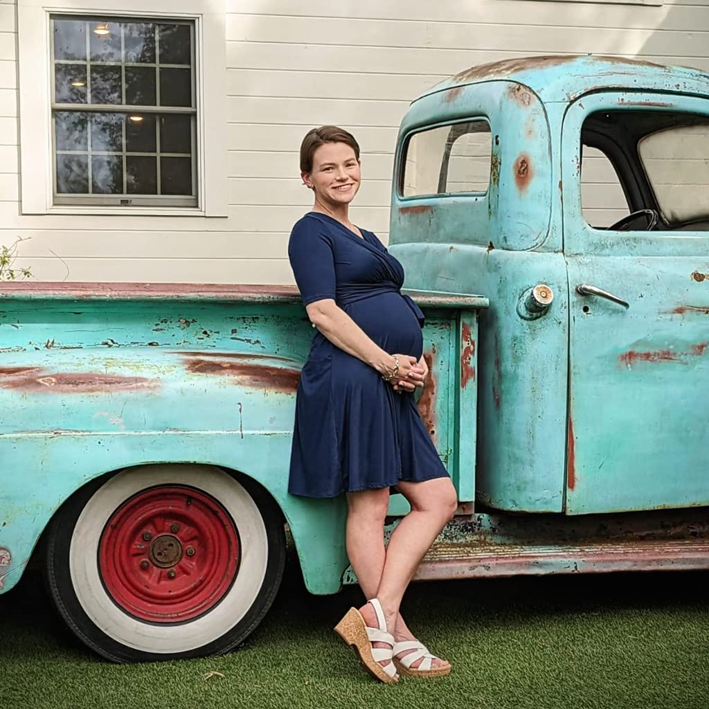 PALAY Maternity Dress for Women with Adjustable Belt featuring V Neck and Knee Length Style