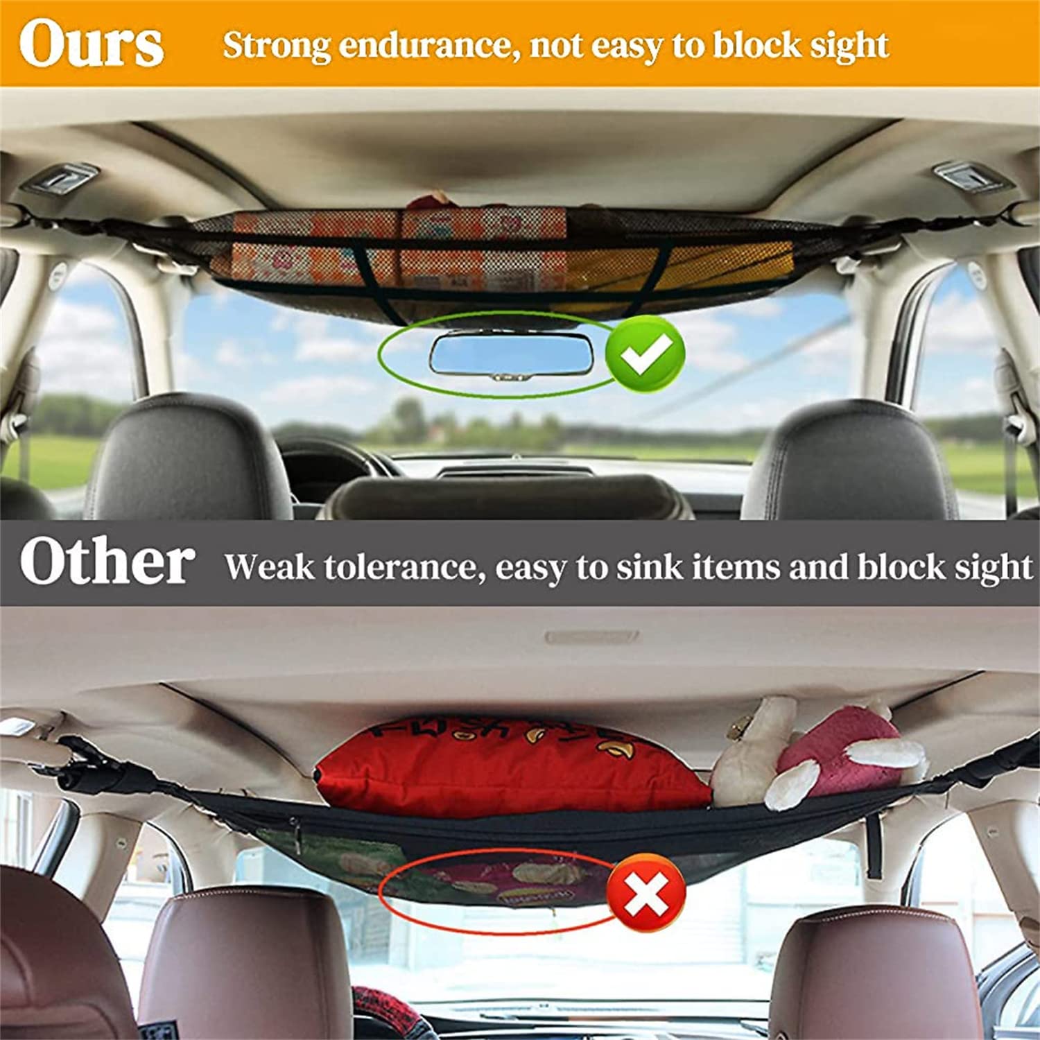 STHIRA Car Ceiling Storage Mesh Net for SUVs and Camping with 9 Straps & Double-Layer Design | 31.5x21.3in Organizer
