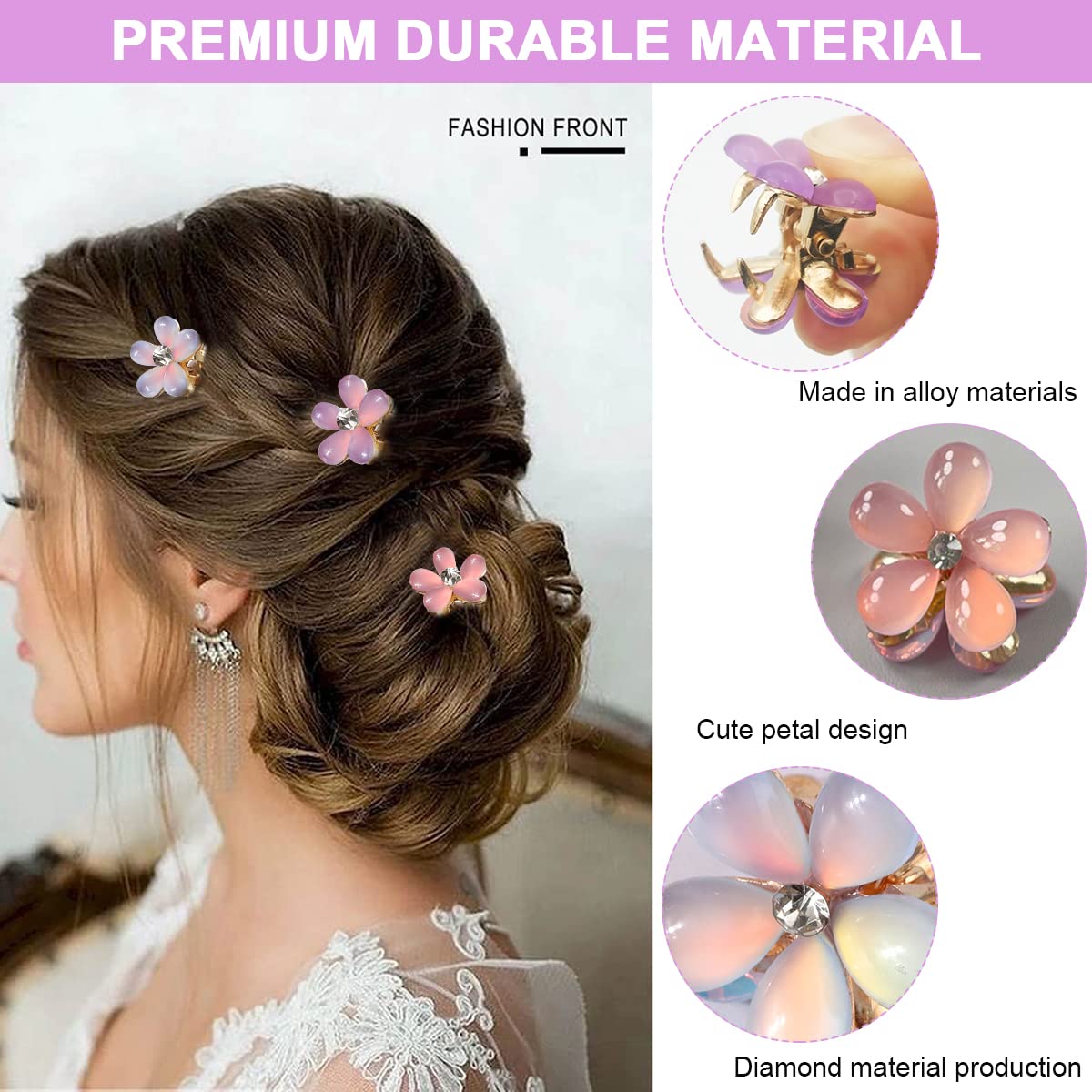PALAY Mini Hair Clips for Women with Metal Spring Grip and 10PCS Floral Opal Design | Alloy Hair Accessories for Girls