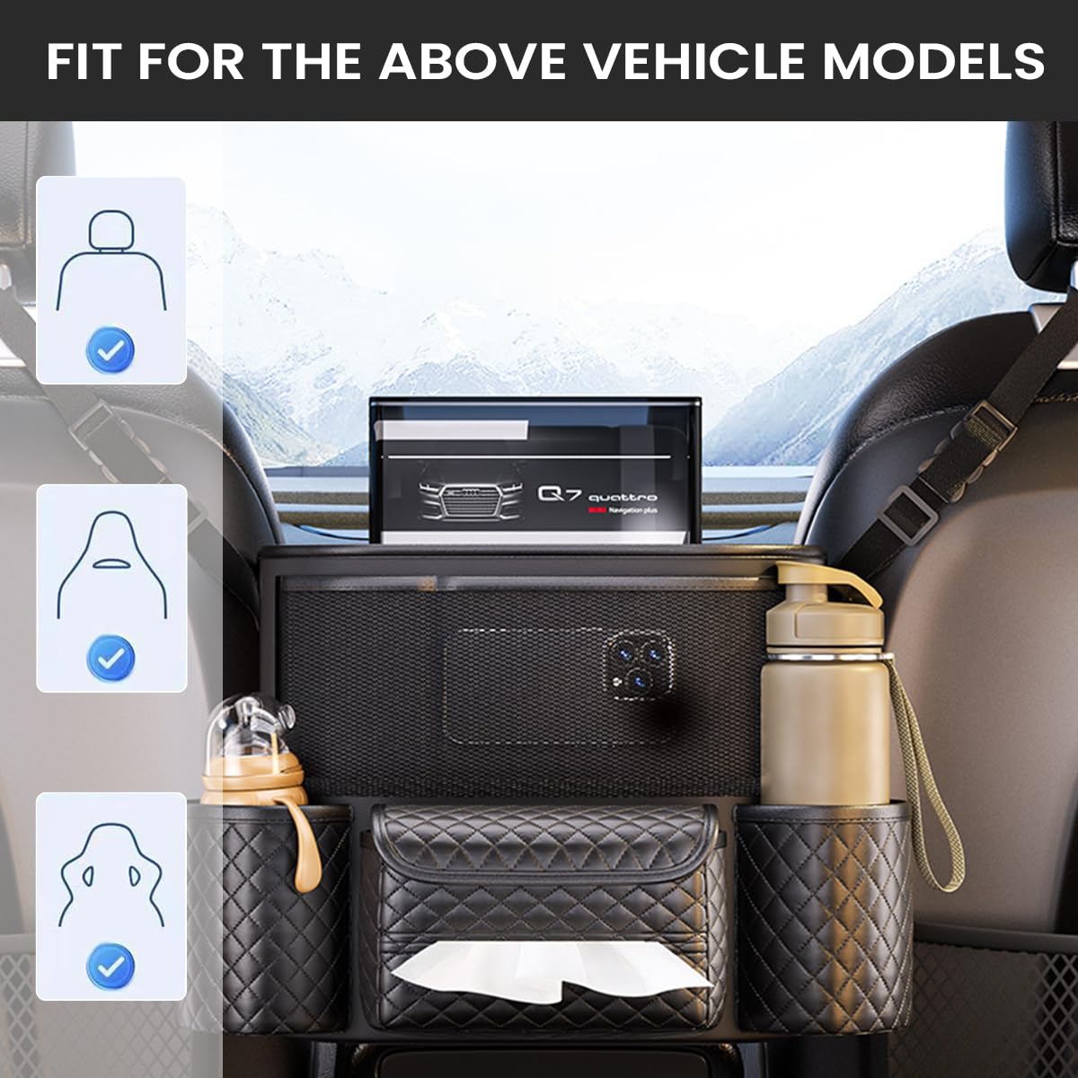 STHIRA Car Organizer for Center Console with Tissue Box and Cup Holder | 3PCS Seat Back Storage